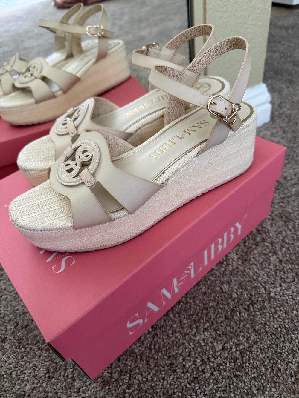 Sam & Libby Beige Platform Espadrille Wedge Sandals